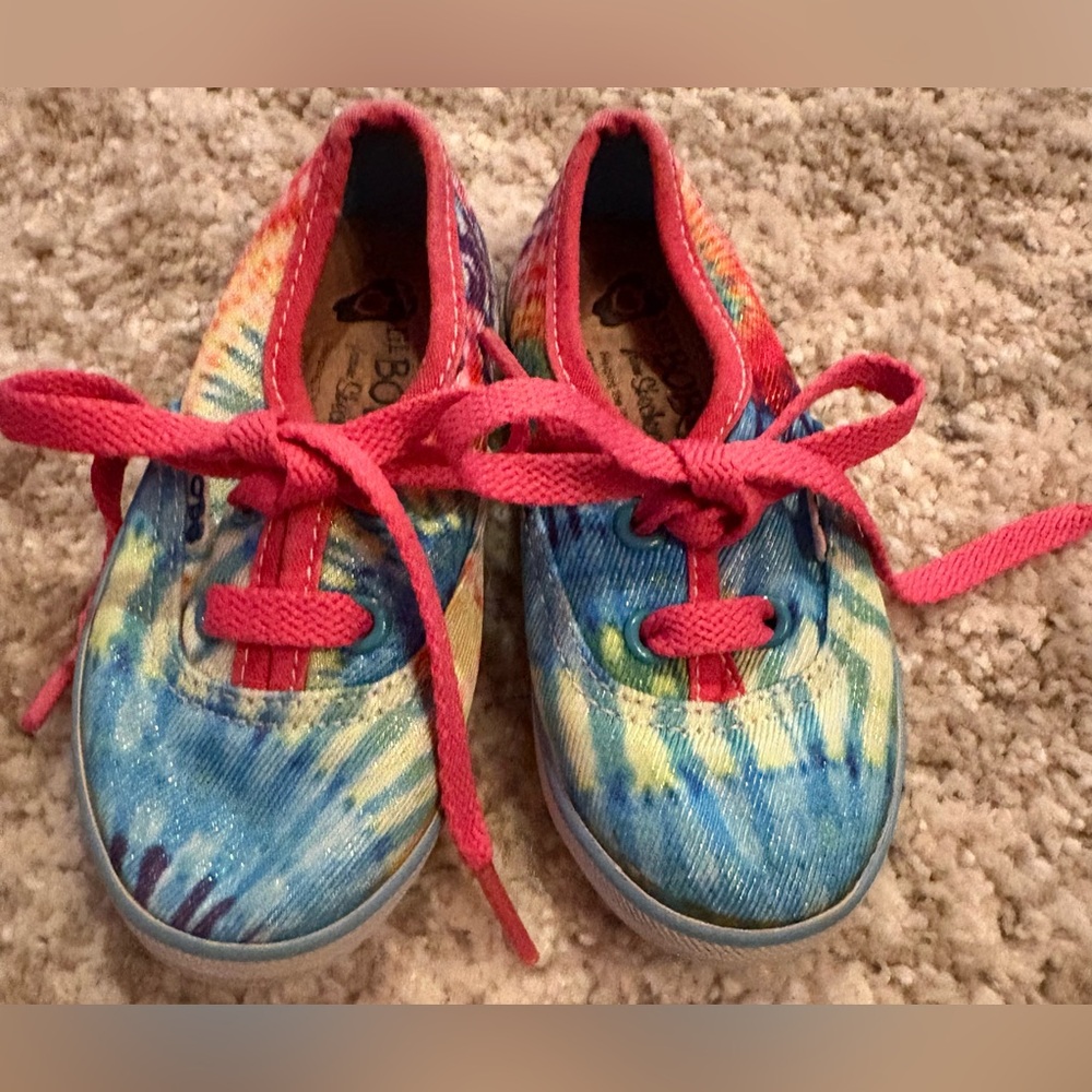 3/$30 Colorful Tie Dye Baby Kids Lil Bobs Sketcher Shoes with Pink Laces